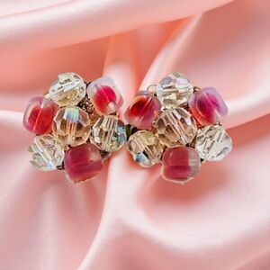 Clip on earrings Vintage Pink earring Mid century glass jewelry clip on earrings